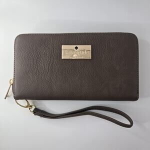 Kate Spade New York Brown Pebbled Leather Zip-Around Wallet Wristlet